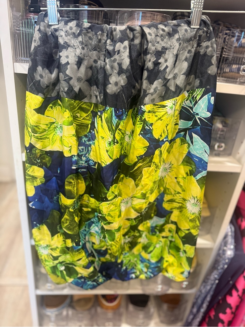 Dries Van Noten Yellow & Navy Floral Midi bubble skirt XS could fit small
